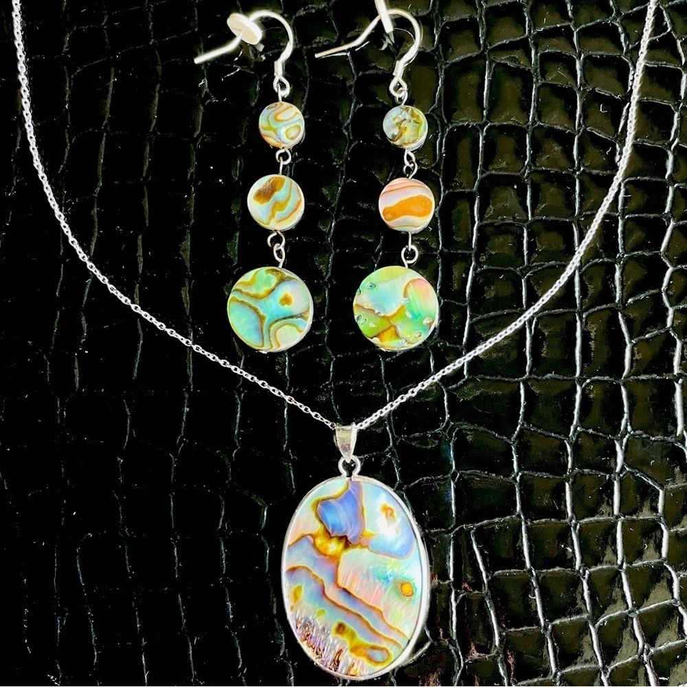 Abalone Shell Sterling Silver Dangle Hook Earring… - image 1